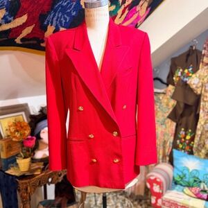 Vintage Austin Reed Red Wool Double Breasted Blazer Gold Buttons Women Size‎ 8